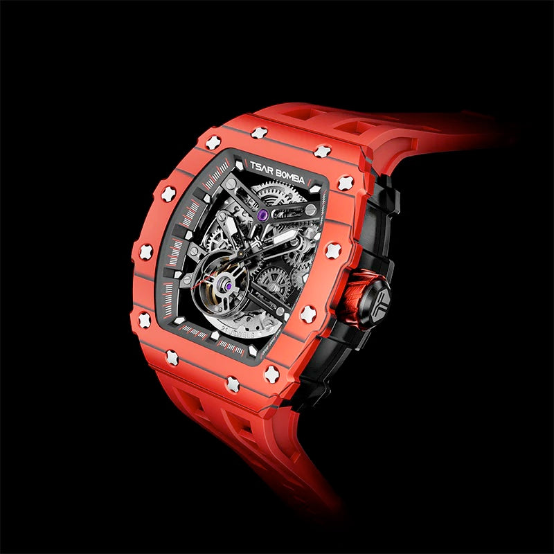 TSAR BOMBA Carbon Fiber Men's Automatic Watch TB8208CFN Bull Red