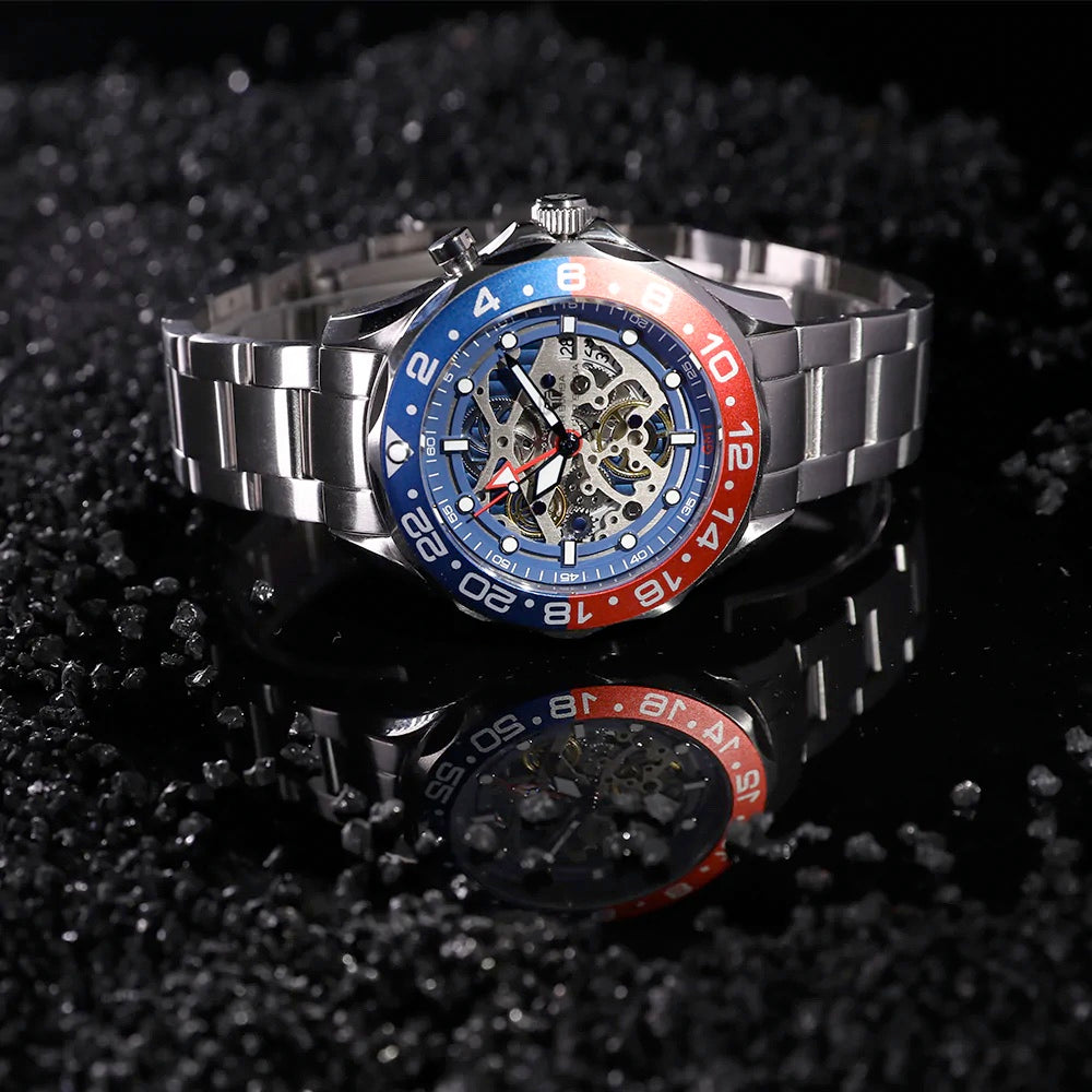 TSAR BOMBA GMT Date Automatic 200M Waterproof Watch TB8802H Pepsi / Blue